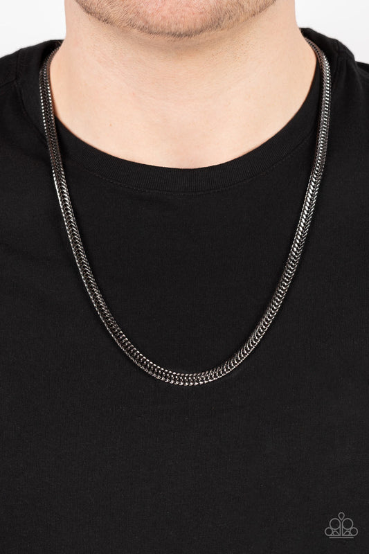 Downtown Defender - Gunmetal Interlocking Link Paparazzi Men's Necklace