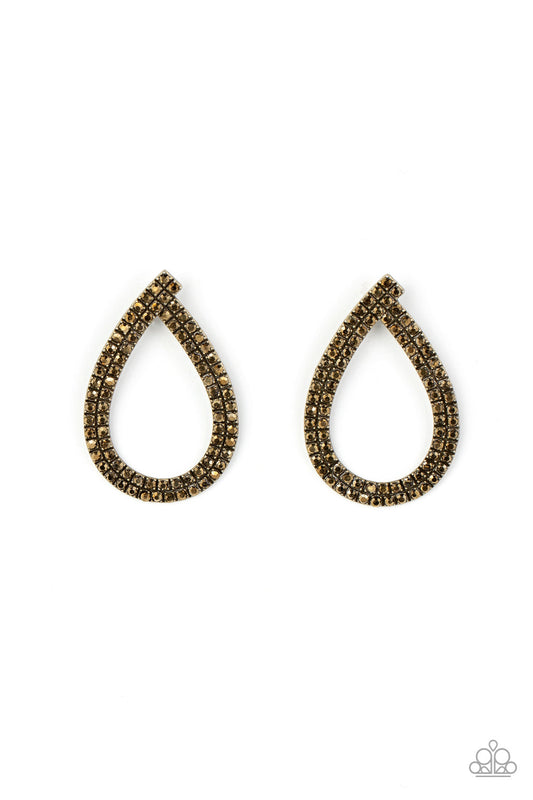 Diva Dust - Brass Teardrop Frame & Aurum Rhinestone Paparazzi Earrings