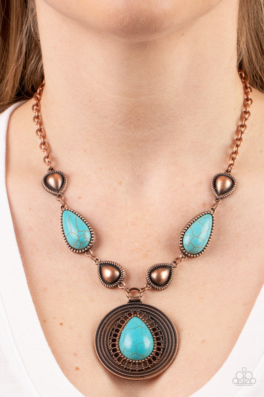 Saguaro Soul Trek - Copper Teardrops, Copper Accents, & Oversized Turquoise Teardrop Paparazzi Necklace & matching earrings