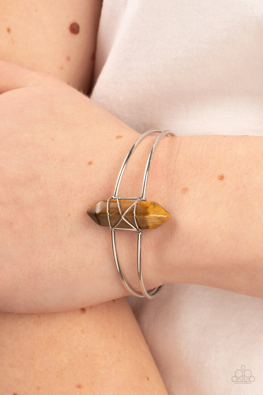 Terra Transcendence - Brown Tiger's Eye Stone Pendulum/Silver Wire Paparazzi Cuff Bracelet