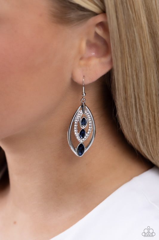 Extra Exuberant - Blue Marquise-Cut & White Rhinestone Paparazzi Earrings