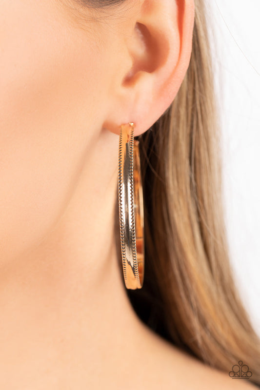 Monochromatic Magnetism - Gold Oversized Hoop Paparazzi Post Earrings
