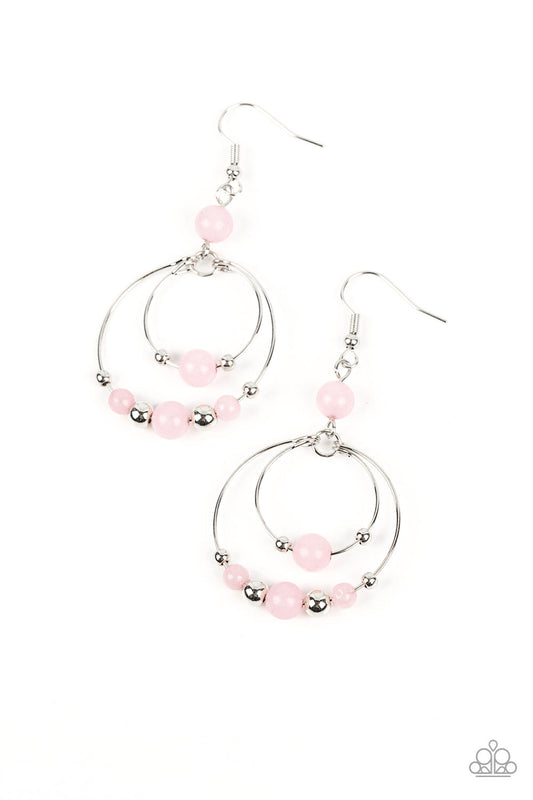 Eco Eden - Pink Rose Quartz Stone Beads & Dainty Silver Beads Paparazzi Earrings