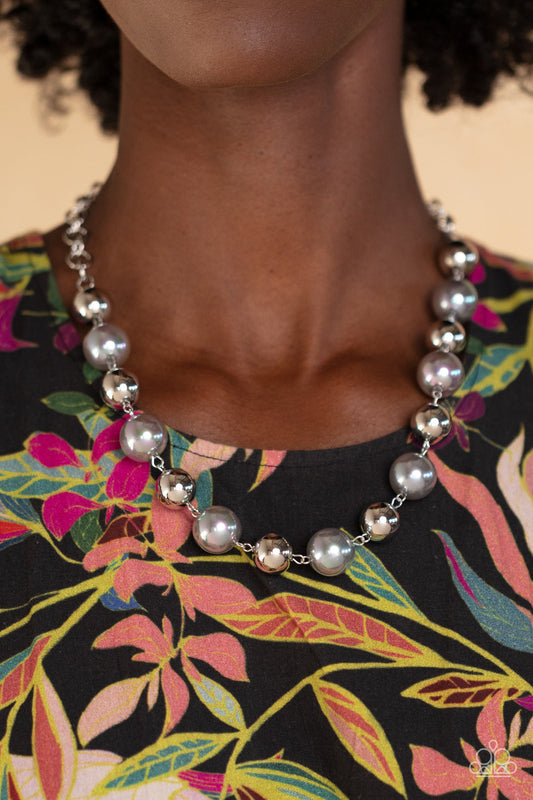 Dreamscape Escape - Silver Iridescent Peal Paparazzi Necklace & matching earrings