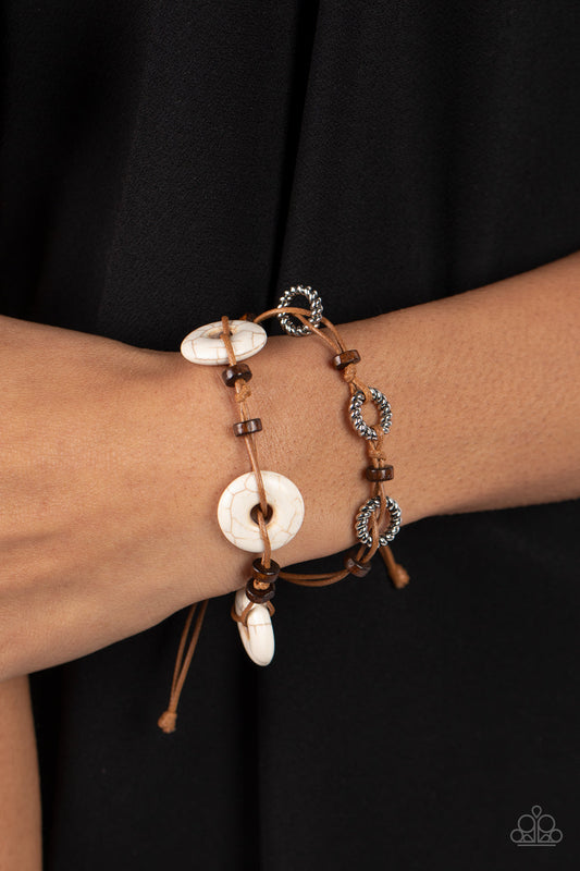 Quarry Quandary - White Stone Discs, Silver Rings, & Wooden Beaded Paparazzi Urban Bracelet