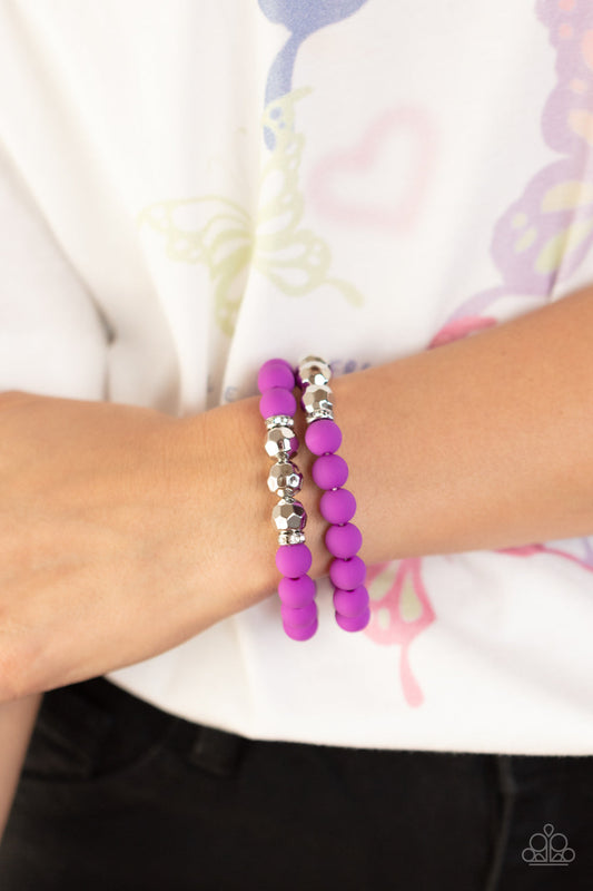 Dip and Dive - Purple Matte-Finished Beaded Paparazzi Set of 2 Stretch Bracelets