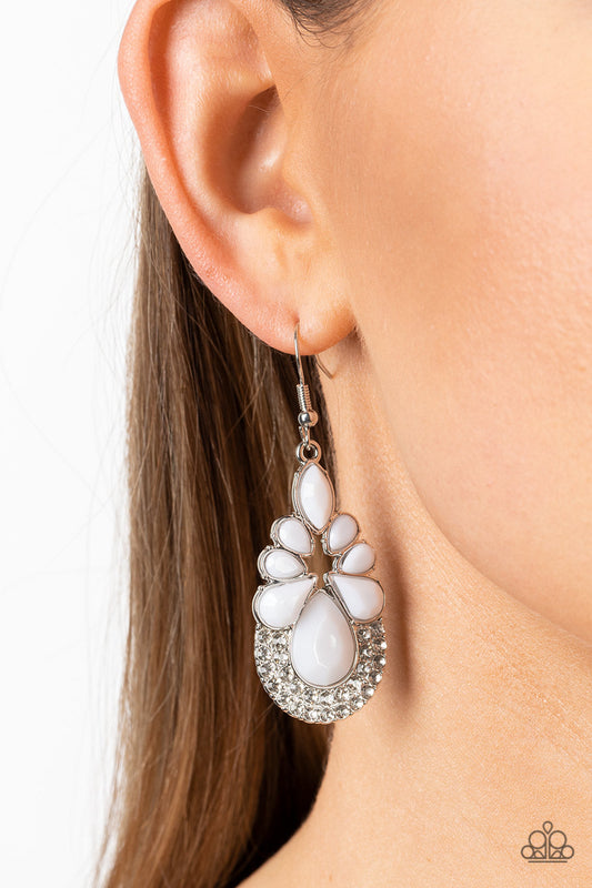 Beachfront Formal - White Faceted Teardrop & Marquise Shaped Beaded Paparazzi Earrings