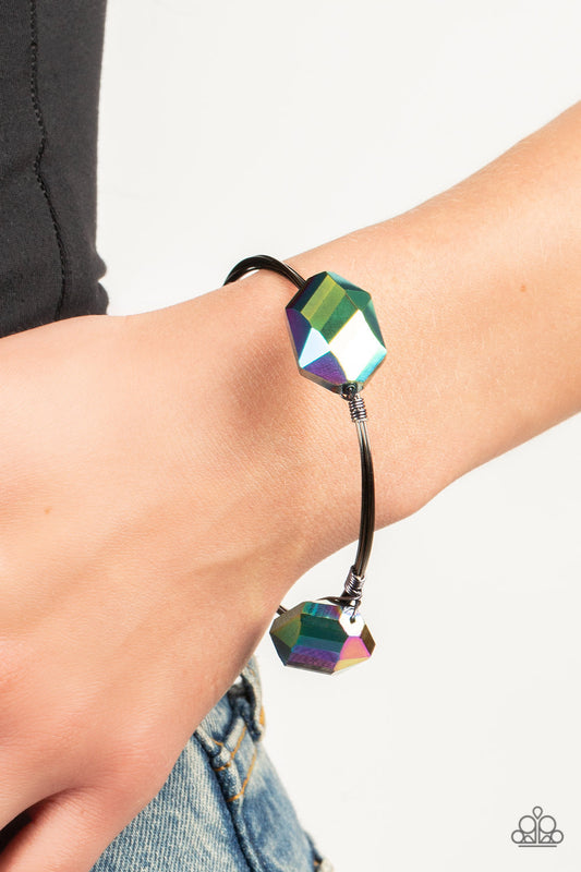 Galactic Getaway - Multi Oversized Faceted Oil Spill Gem Paparazzi Bangle Bracelet