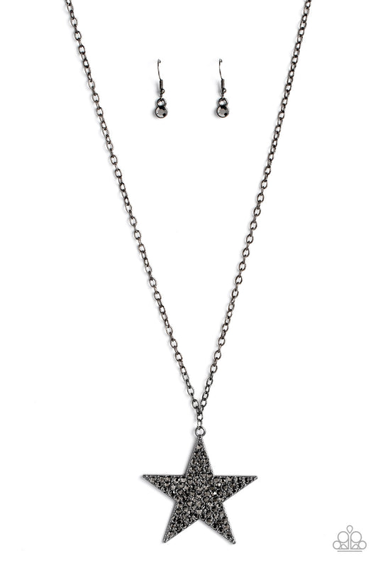 Rock Star Sparkle - Gunmetal & Hematite Rhinestone Star Pendant Paparazzi Necklace & matching earrings