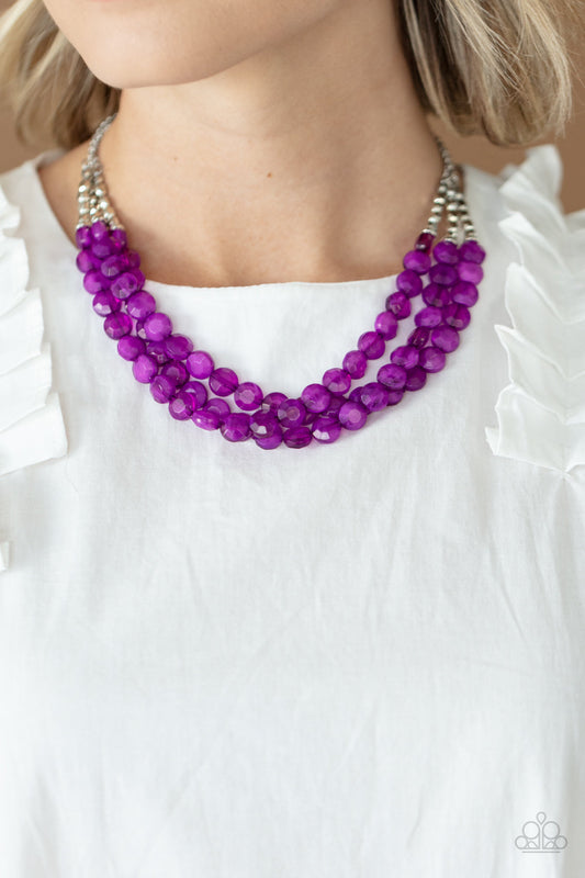 Pacific Picnic - Purple & Silver Faceted Beaded Paparazzi Necklace & matching earrings