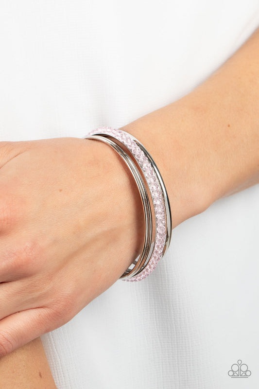 Prismatic Pizazz - Pink Crystal-Like Beaded Paparazzi Set of 5 Bangle Bracelets