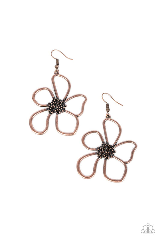 Wildflower Walkway - Copper Asymmetrical Flower Paparazzi Earrings