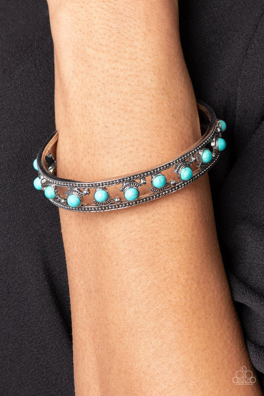 Badlands Bliss - Blue/Turquoise Stone Beaded Studded Silver Cuff Paparazzi Bracelet