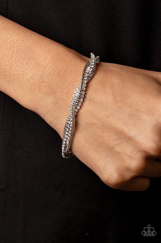 Box Office Bling - White Rhinestone & Silver Box Chain Paparazzi Adjustable Bracelet