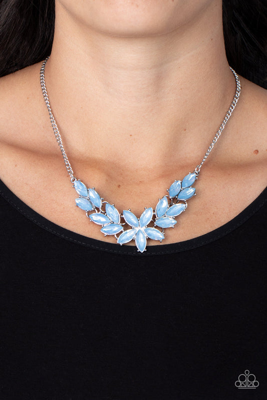Ethereal Efflorescence - Blue Opaque Gem Floral Inspired Paparazzi Necklace & matching earrings