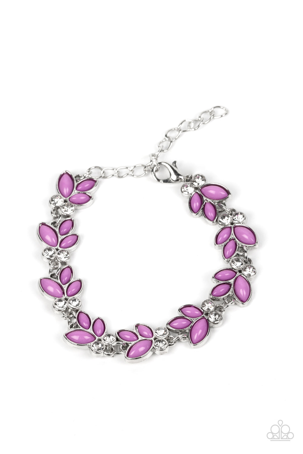 Vineyard Variety - Purple Beads & White Rhinestone Leaf Accent Paparazzi Adjustable Bracelet