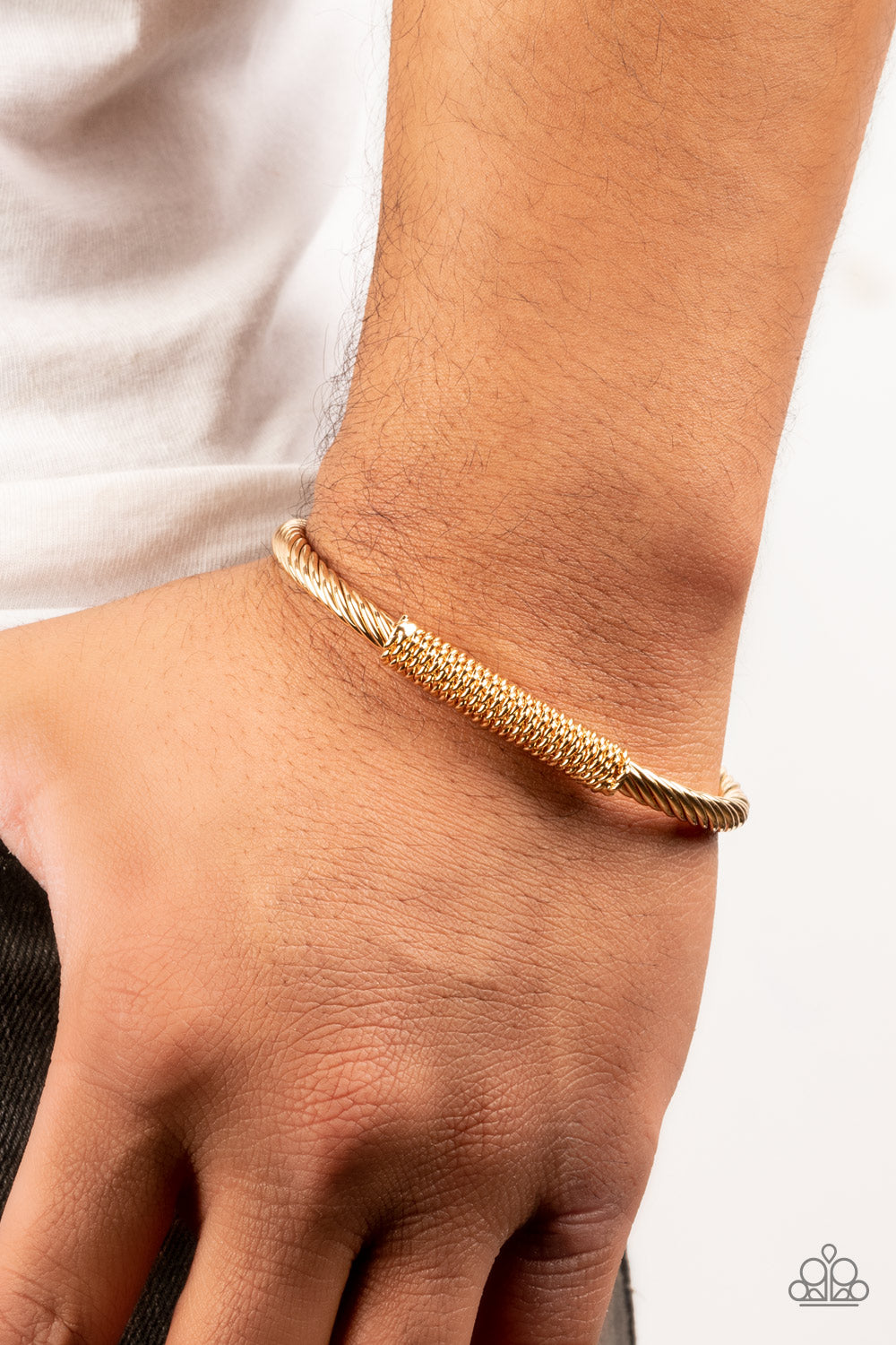 CABLE-Minded - Gold Twisted Wire Paparazzi Men's Cuff Bracelet