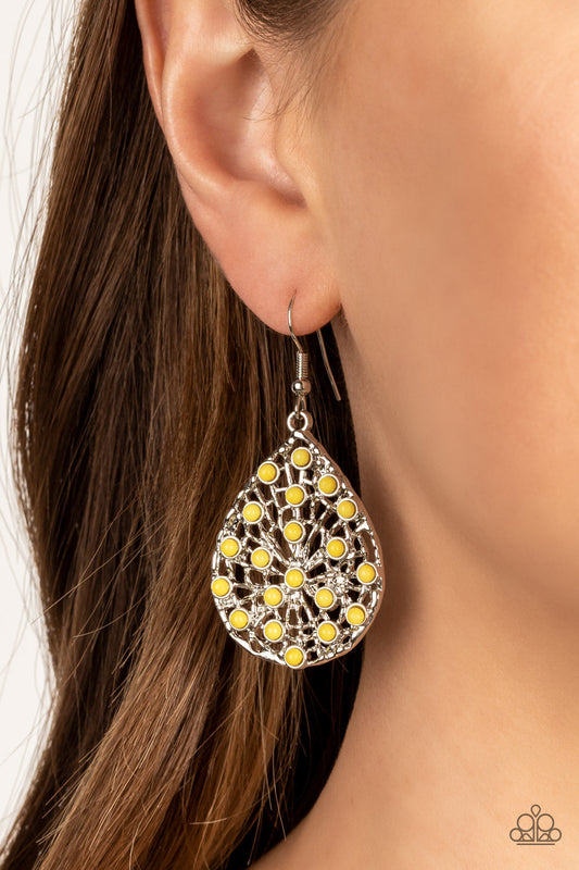 Botanical Berries - Yellow Dainty Beads & Silver Bar Paparazzi Earrings