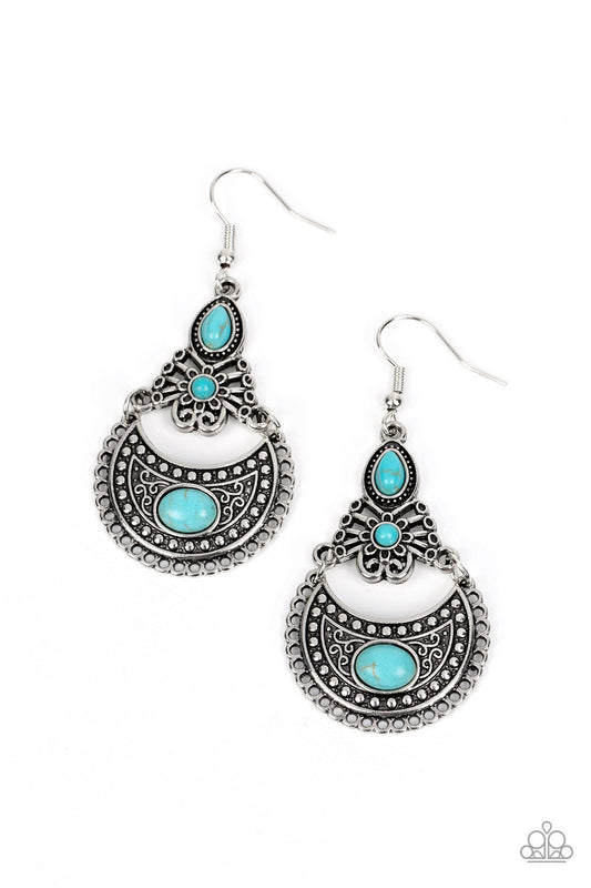 Sahara Samba - Blue/Turquoise Stones & Silver Filigree Paparazzi Earrings