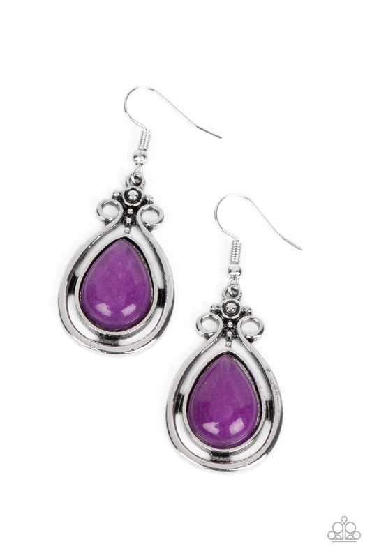 Mountain Mantra - Purple Stone Teardrop & Silver Filigree Paparazzi Earrings