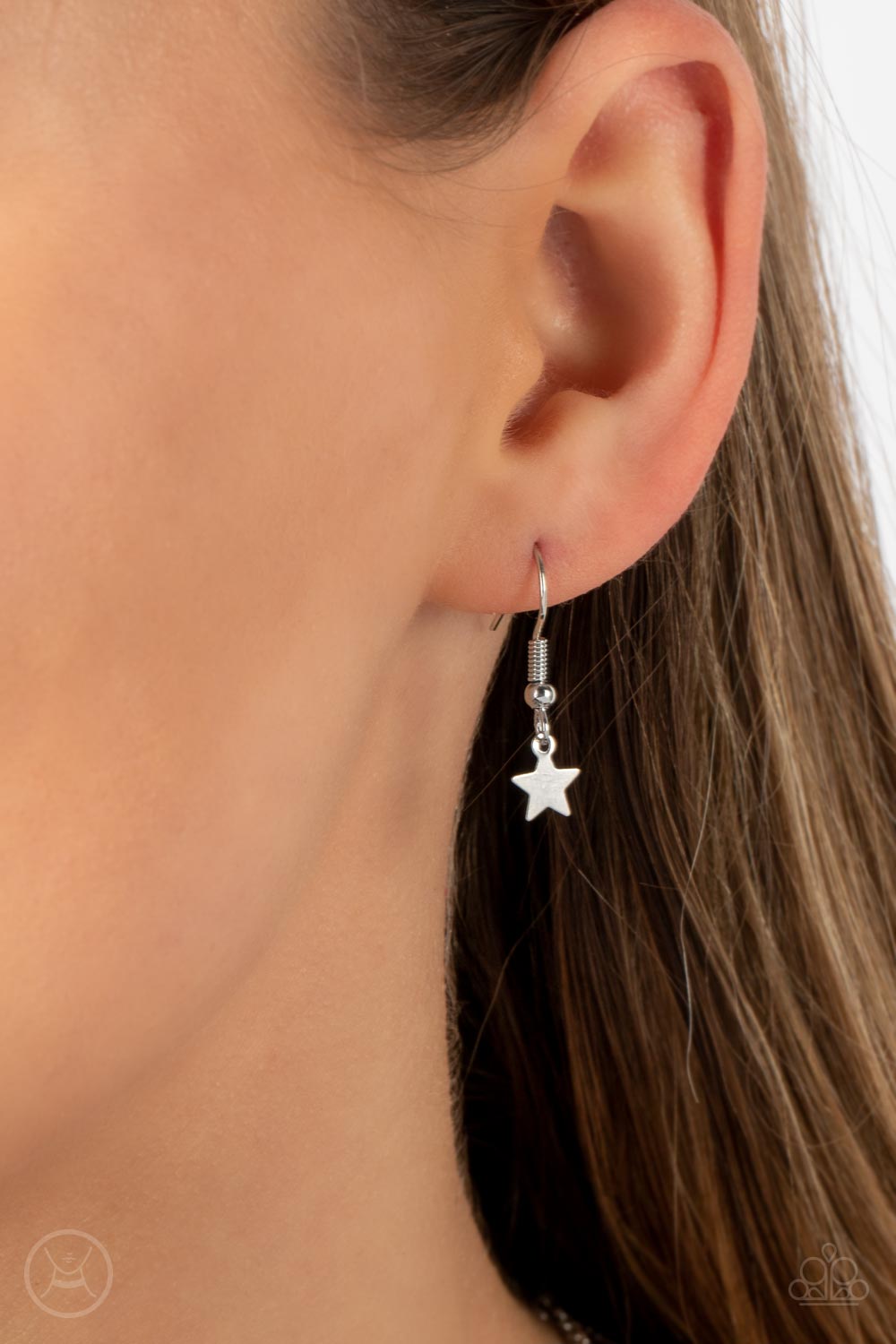 Little Lady Liberty - White Dainty Rhinestones/Silver Stars Paparazzi Choker Necklace & matching earrings