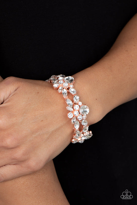 Beloved Bling - Copper Frames & Round/Marquise Cut Rhinestone Paparazzi Stretch Bracelet