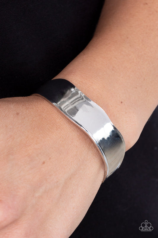 Wayward Waves - Silver Asymmetrical Wavy Paparazzi Cuff Bracelet