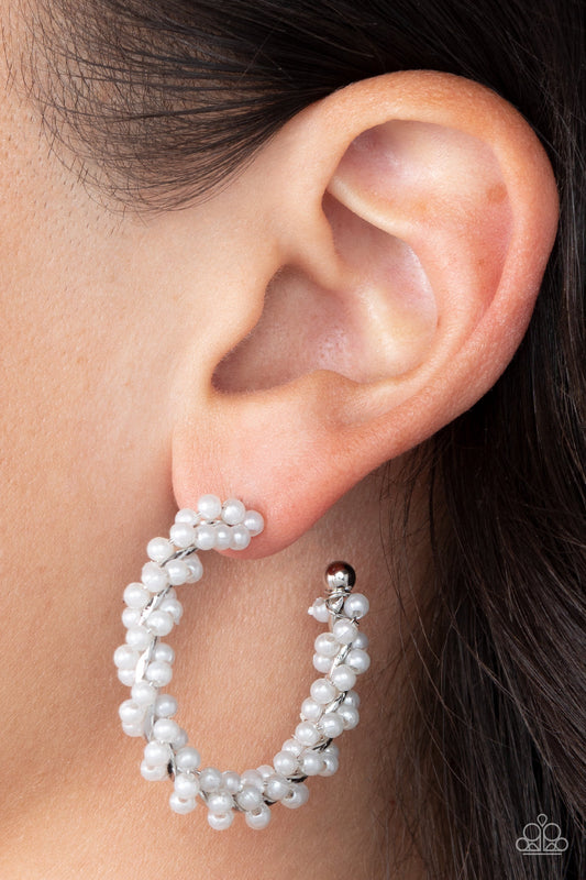 Yacht Royale - White Dainty Pearl Paparazzi Hoop Earrings