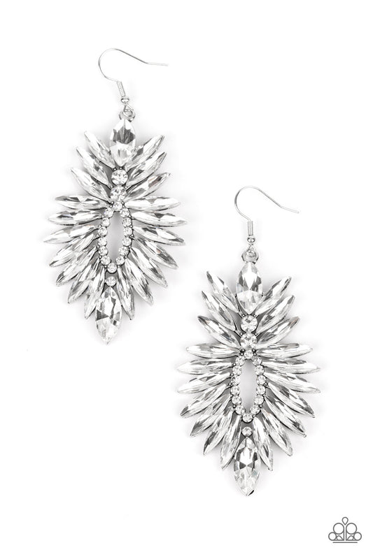 Turn up the Luxe - White Marquise Rhinestone Explosion Paparazzi Earrings