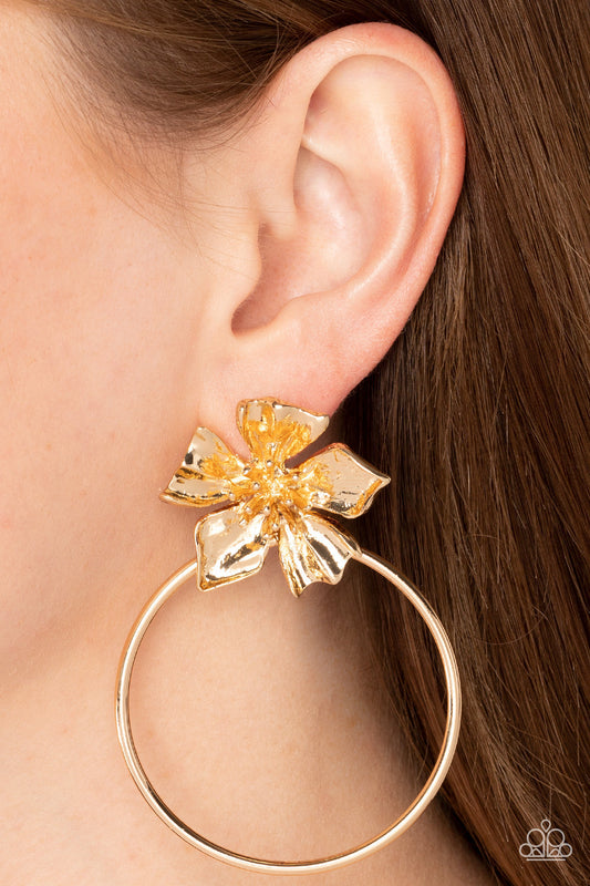 Buttercup Bliss - Gold Buttercup Flower & Oversized Gold Ring Paparazzi Post Earrings
