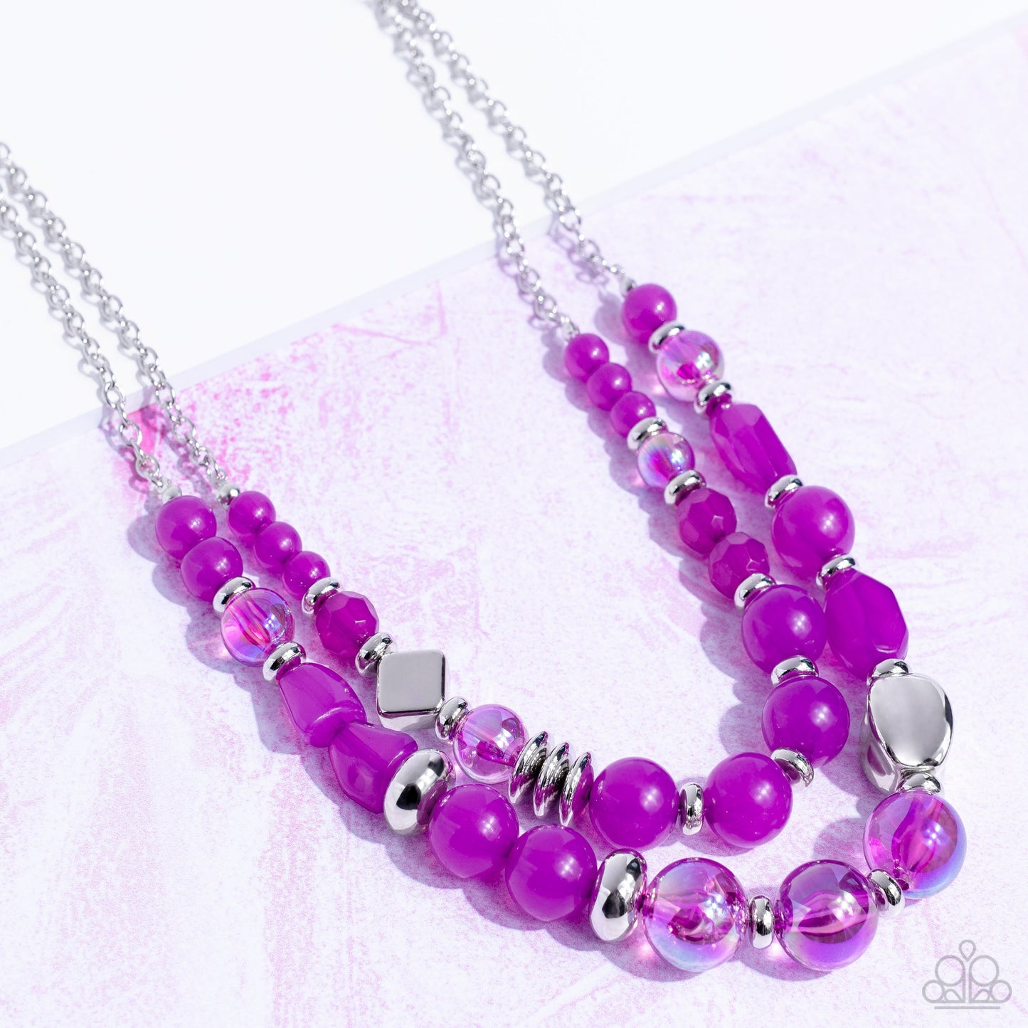 Mere Magic - Purple Iridescent & Opaque Beads/Silver Accent Paparazzi Necklace & matching earrings