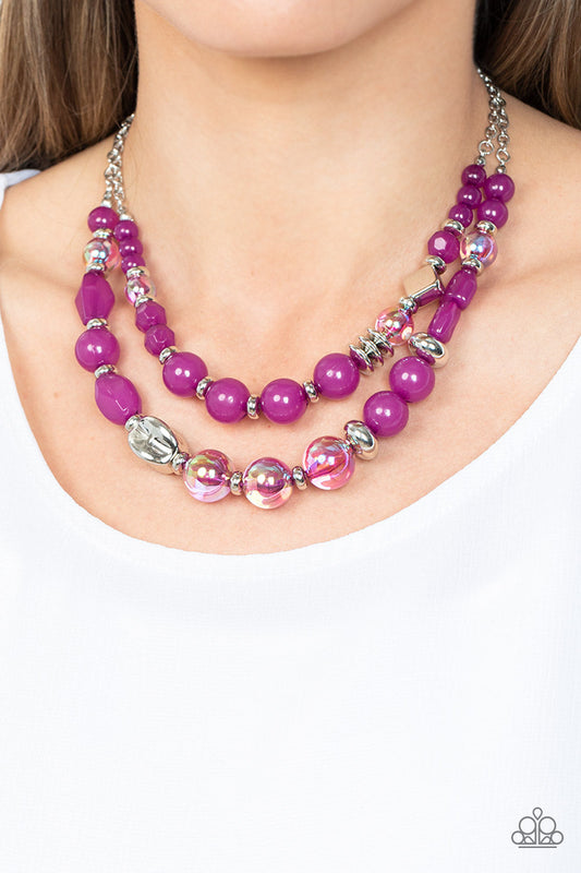 Mere Magic - Purple Iridescent & Opaque Beads/Silver Accent Paparazzi Necklace & matching earrings