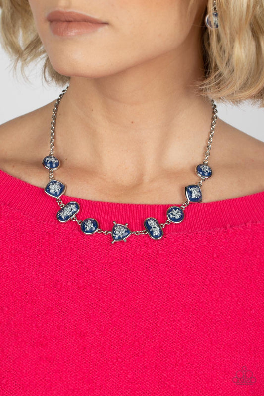 Fleek and Flecked - Blue & Silver Beaded Paparazzi Necklace & matching earrings