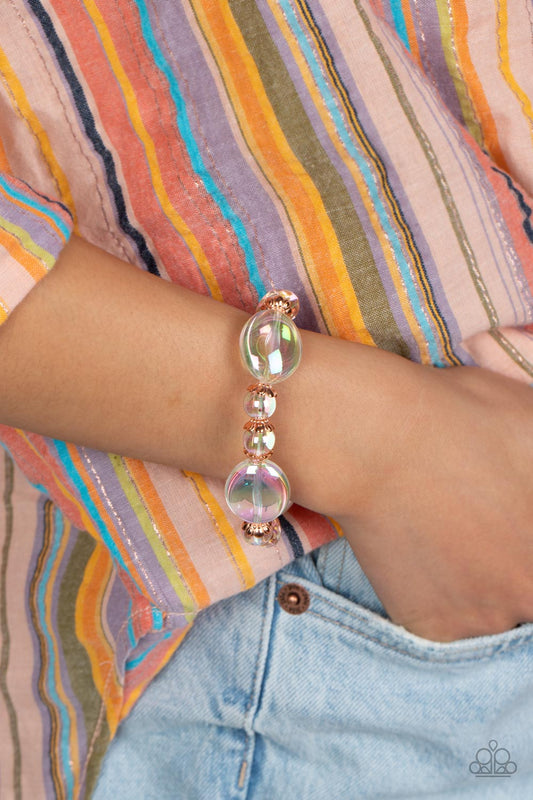 Iridescent Illusions - Copper Cap Fittings & Bubbly Iridescent Beaded Paparazzi Stretch Bracelet