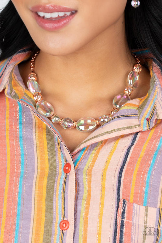 Prismatic Magic - Copper Chain/Iridescent Bubbly Beaded Paparazzi Necklace & matching earrings