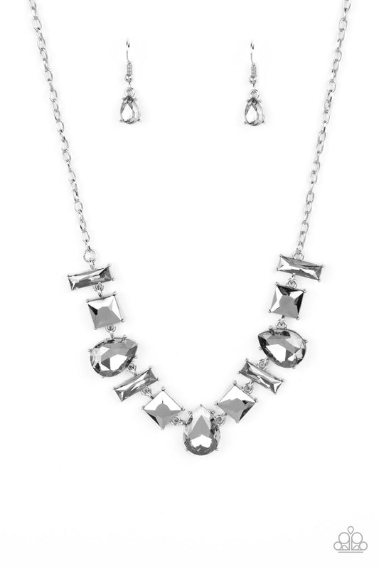 Interstellar Ice - Silver Frames/ Smoky Hematite Gem Paparazzi Necklace & matching earrings