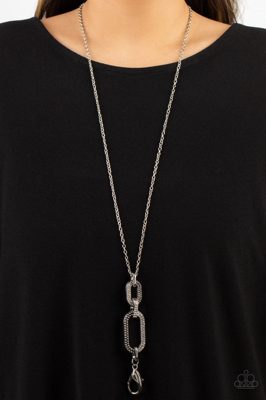 OVAL-Statement of the Year - White Rhinestone Oval Linked Frame Paparazzi LANYARD Necklace & matching earrings