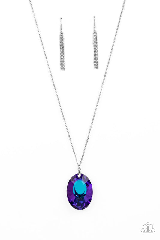 Celestial Essence - Blue Oversized Iridescent Gem Pendant Paparazzi Necklace & matching earrings