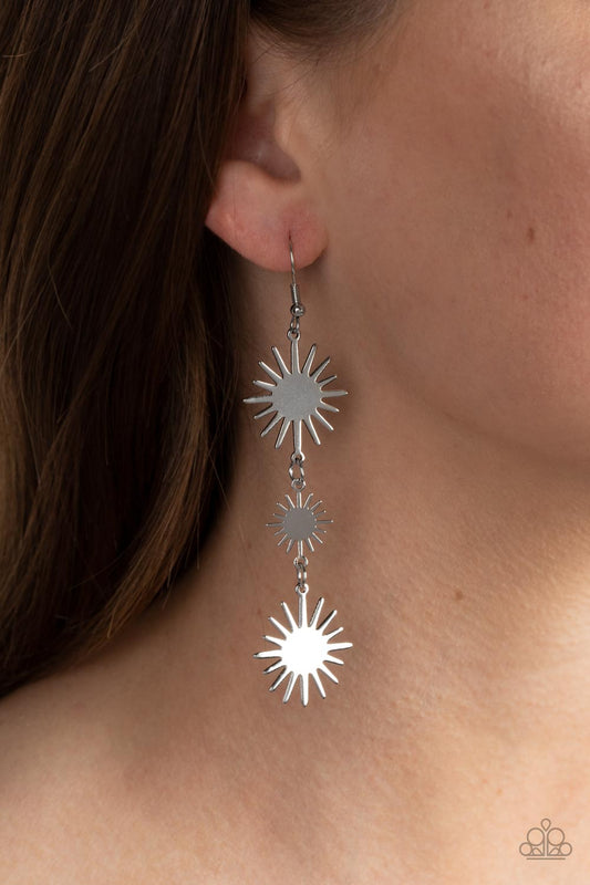 Solar Soul - Silver Sunburst Frame Paparazzi Earrings