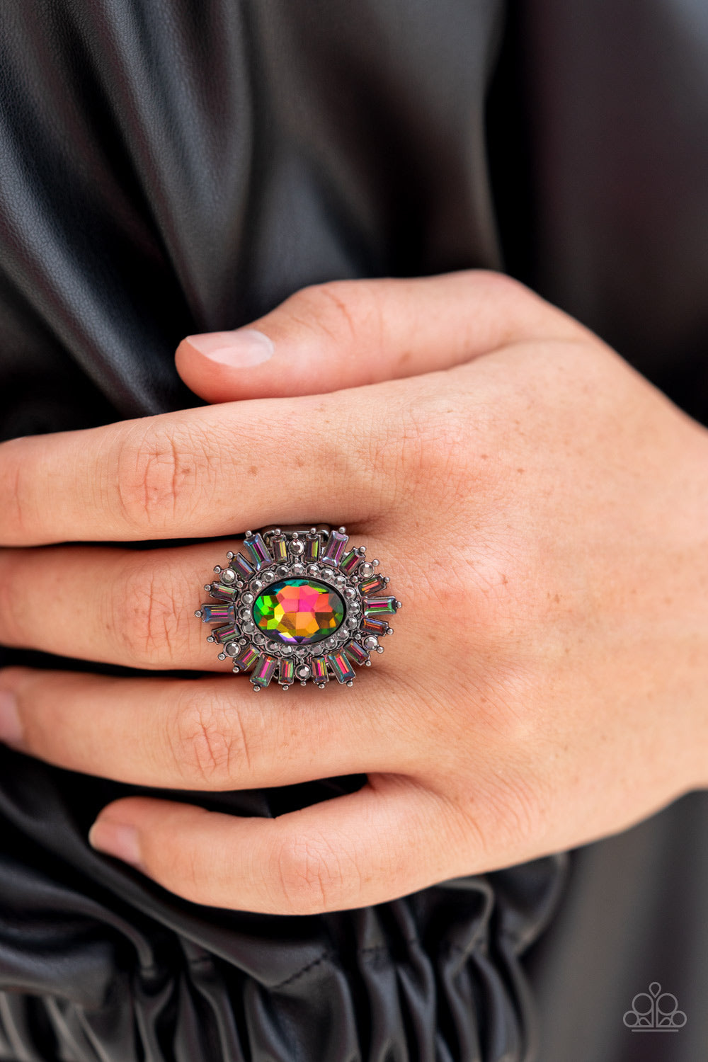 Astral Attitude - Multi Oil Spill & Hematite Rhinestone Paparazzi Ring