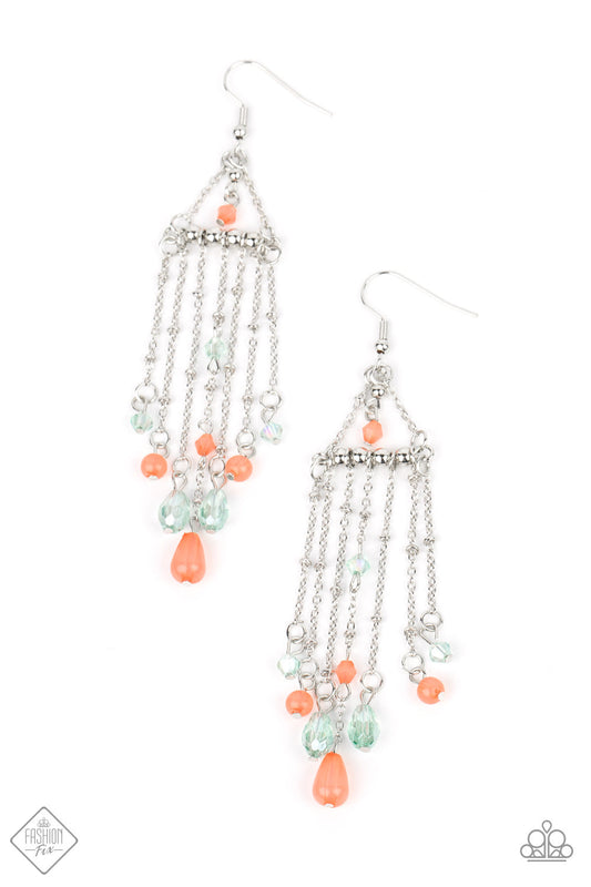 Marina Breeze - Orange & Green Beaded Fringe Paparazzi Earrings