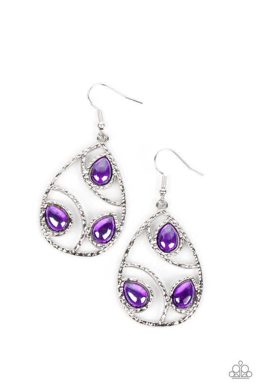 Send the BRIGHT Message - Purple Teardrop Beads/Airy Silver Teardrop Frame Paparazzi Earrings
