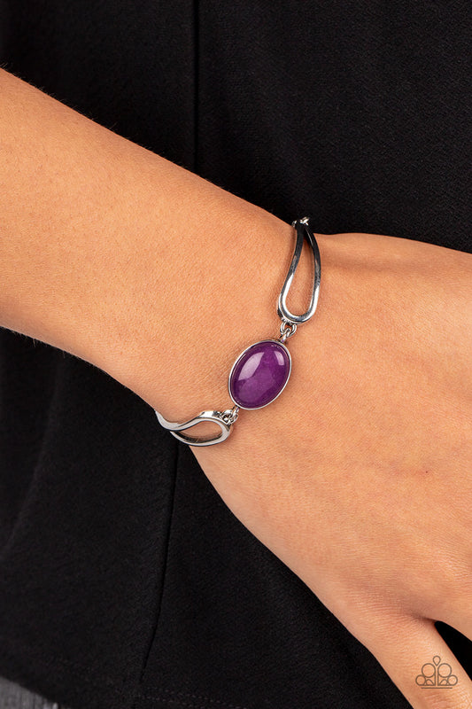 A Quarter Past ZEN - Purple Stone Centerpiece & Airy Teardrop Silver Frame Paparazzi Adjustable Bracelet
