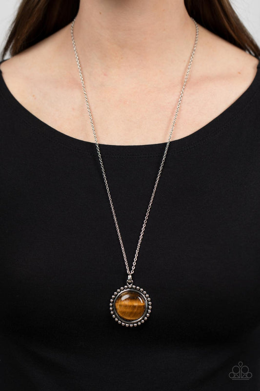 Sonoran Summer - Brown Tiger's Eye Stone Pendant Paparazzi Necklace & matching earrings