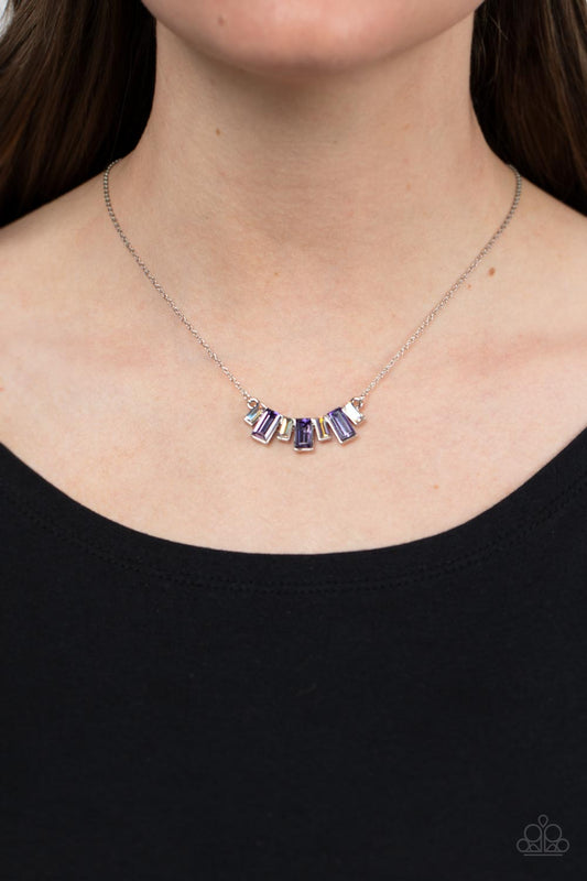 Hype Girl Glamour - Purple Emerald-Cut Iridescent Rhinestone Pendant Paparazzi Necklace & matching earrings