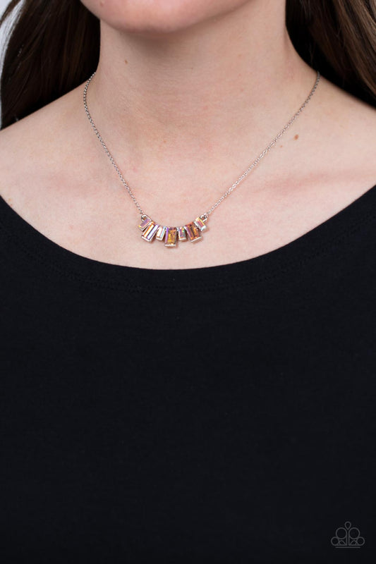 Hype Girl Glamour - Multi Emerald-Cut Iridescent Rhinestone Pendant Paparazzi Necklace & matching earrings