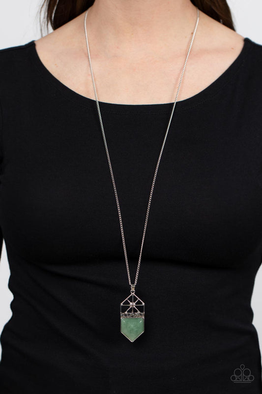 Trailblazing Talisman - Green Jade Stone Pendant Paparazzi Necklace & matching earrings