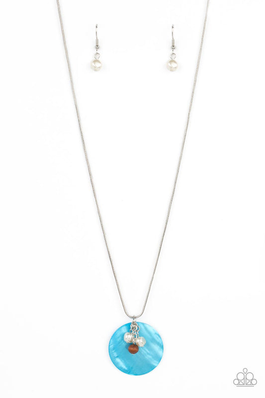 Beach House Harmony - Blue Oversized Shell Pendant Paparazzi Necklace & matching earrings