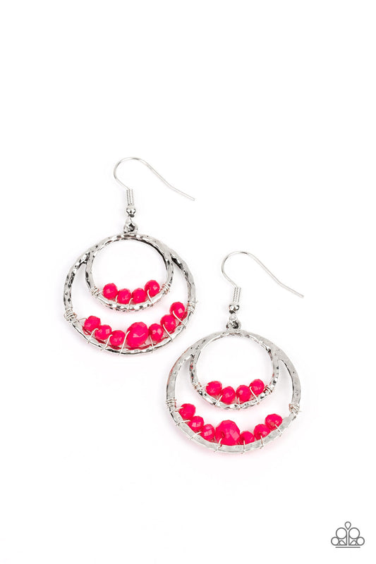 Bustling Beads - Pink Beads & Silver Circle Paparazzi Earrings