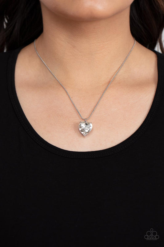 Smitten with Style - White Heart-Shaped Rhinestone Pendant Paparazzi Necklace & matching earrings